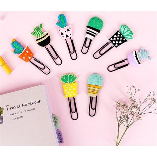 4pcs/lot Creative Kawaii Cactus Pineapple Paper Clip Cute Cartoon Bookmark Decorative File Memo Clips Stationery