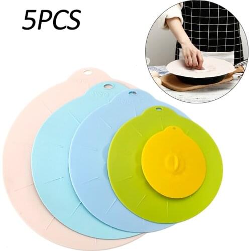 5 Pcs Kitchen Cookware Accessories Free Silicone Suction Lids Food Covers Microwave Mugs Pots Bowls Lids Pan Pot Caps