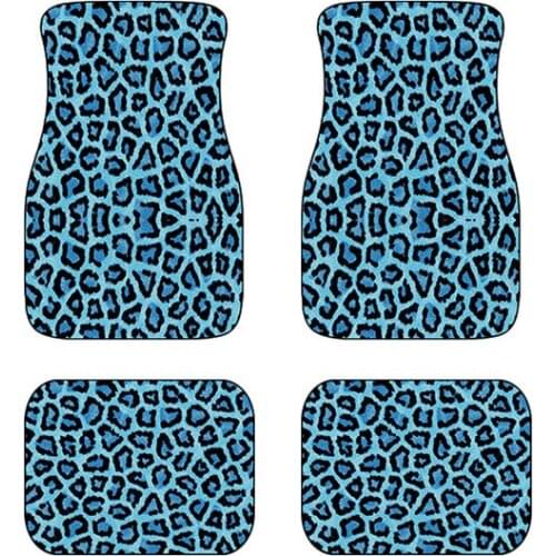 Aimaao Blue Leopard Animal Print Car Floor Mats Stylish Carpet Floor Mats Front & Rear Full Set For Most Cars,SUVs,Trucks