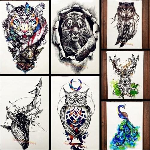 Watercolor Indian Tribal Tiger Waterproof Temporary Tattoo Women Body Art Tatoo 21x15CM Large Arm Sleeve Tattoo Stickers For Men