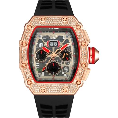 New Diamond Mens Watch Tonneau Gold Watches Mens Big Dial Quartz Watch Male Watches Square Watch Multifunctional Miller Clock