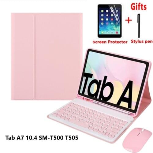 Keyboard Case for Tablet Samsung Galaxy Tab A7 10.4 SM-T500 T505 Fabric TPU Tablet Cover with Wireless Bluetooth Round Keyboard