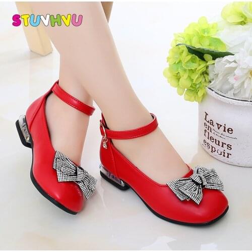 Kids Dress Shoes for Girls Childrens Leather Shoes Spring and Autumn 2021 New Low-heeled Bow Princess Girls Shoes Soft 3-12y