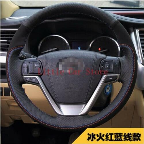 For Toyota Highlander 15-18 Hand-stitched Car Steering Wheel Cover Black Leather Suede