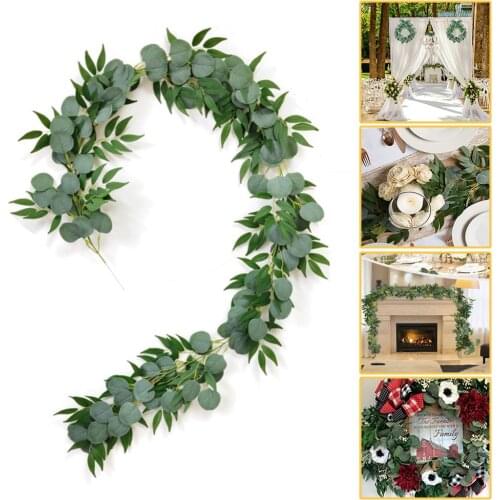 2M Artificial Green Eucalyptus Garland Leaves Vine Fake Vines Rattan Plants Ivy Wreath Garden Wall Decor For Wedding Party