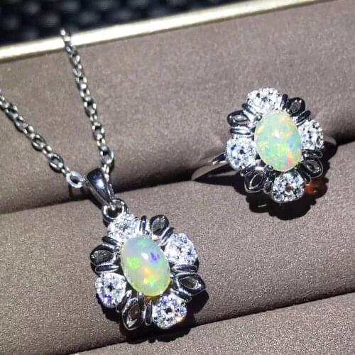 KJJEAXCMY boutique jewels 925 sterling silver with natural opa pendant ring 2 sets three-dimensional hollowed-out new classic an