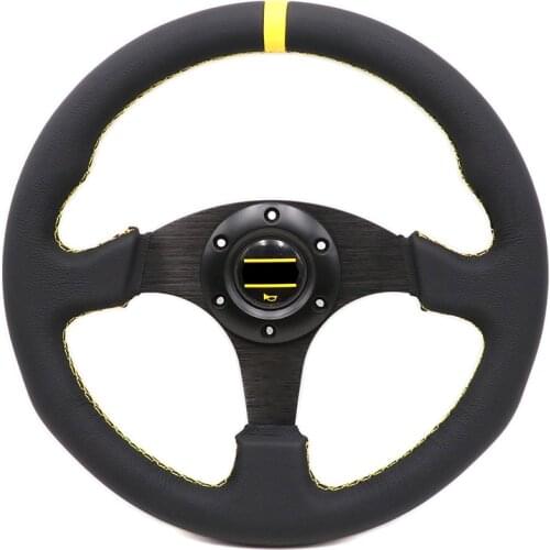 Classic 13inch Genuine Leather Racing Sport Flat Steering Wheel