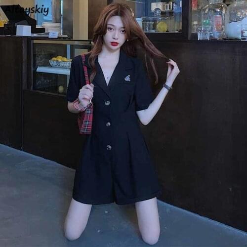Rompers Women Elegant Notched Collar Appliques Wide Leg Short Sleeve Overalls Fashion Solid Female Office Casual Street Playsuit