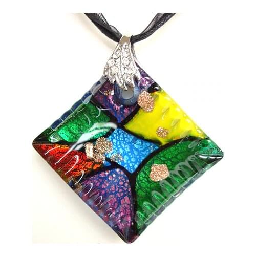 RED SNAKE Murano Glass Green Yellow Red & Colorful Rhombus Pendant Necklace