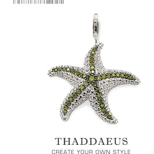 Pendant Green Starfish ,2017 Brand Fashion Trendy 925 Sterling Silver Europe Bijoux Fashion Accessories Gift For Woman Men