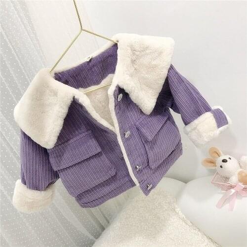 Pink Purple Fur Jacket Winter Spring Coat Outerwear Top Children Clothes School Kids Costume Teenage Girl Clothing Woolen Cloth