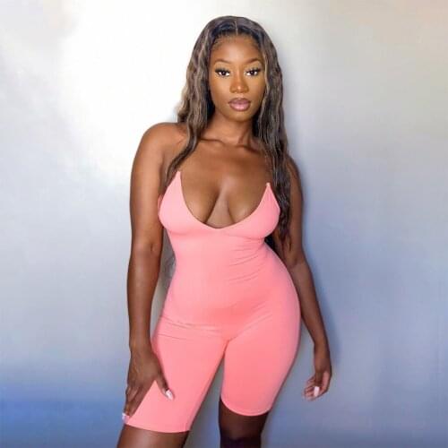 Summer Womens Yoga Set Solid Color Sexy Invisible Sling V-neck Hip-lifting Sports Jumpsuit Active Wear Gym Clothing For Women