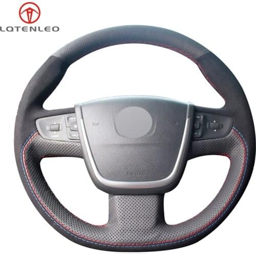 LQTENLEO Black Genuine Leather Suede DIY Hand-stitched Car Steering Wheel Cover For Peugeot 508 2011-2018 508 SW 2011-2018