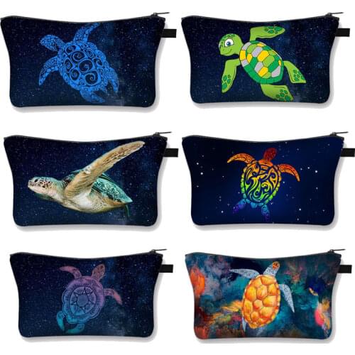Cute Sea Turtle Cosmetic Bag Women Makeup Travel Bags Ladies Cosmetic Case Canvas Storage Bag Make Up Organizer Bags