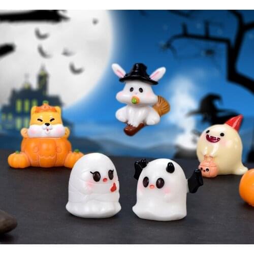 Cute Miniature Ghost Witch Bat Pumpkin Dollhouse Halloween Mini Figurines Fairy Garden Ornament Micro Landscape DIY Crafts Decor