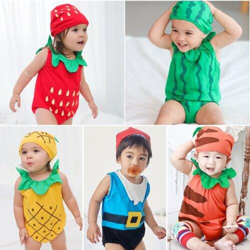 Cartoon Baby Clothes Romper Onesie With Cap Girls Boys Jumpsuits Summer Children Party Fruits Modelling Infant Baby Costume