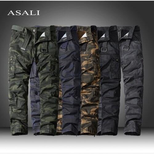 Men Pants Washed Cotton Sports Trousers Camouflage Printed Pants Multi-pocket Straight Leg Climbing Pants Casual Men Clothing