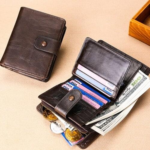 RFID Blocking Mens Wallet Man Vintage Cow Genuine Leather Wallet Male Small Billfold Coin Purse Short Wallet carteira