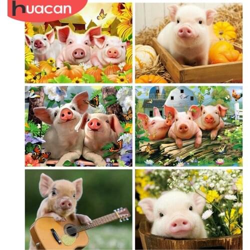 HUACAN Diamond Art Painting Kits Pig Diamond Embroidery Cross Stitch Animal Pictures Of Rhinestones Mosaic Handmade Gift