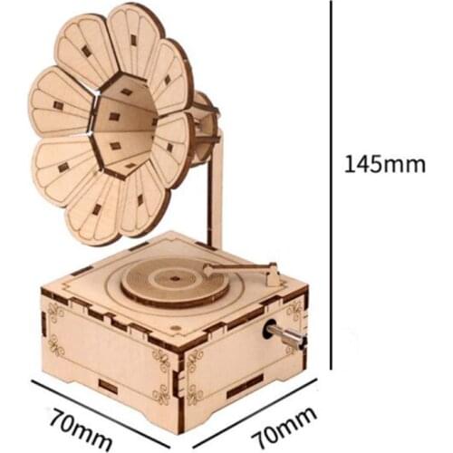 Wooden Puzzle Self-assembly Craft Kits DIY Musical Phonograph Toys for Teens Boys Girls Entertainment Home Decoration