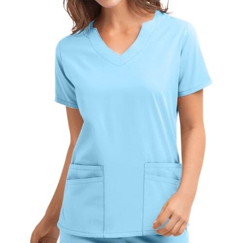 2021 New Nursing Uniform Women Short Sleeve V-neck Button Tops Solid Color Nursing Working Uniform T-shirts Women Clothes