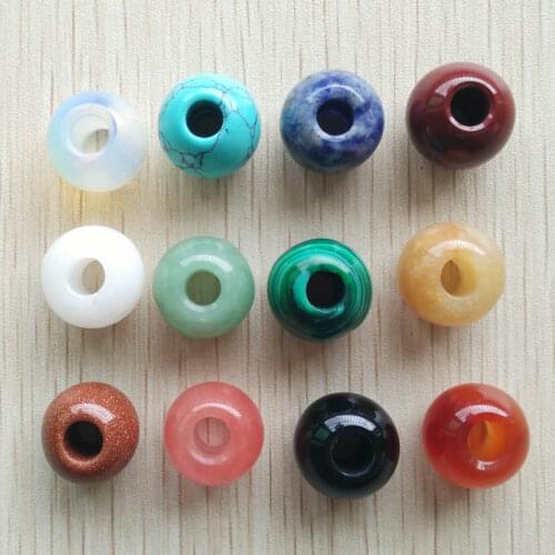 Wholesale 12pcs/lot Fashion good quality natural stone mixed round shape big hole beads 16mm For diy necklaces Bracelets free