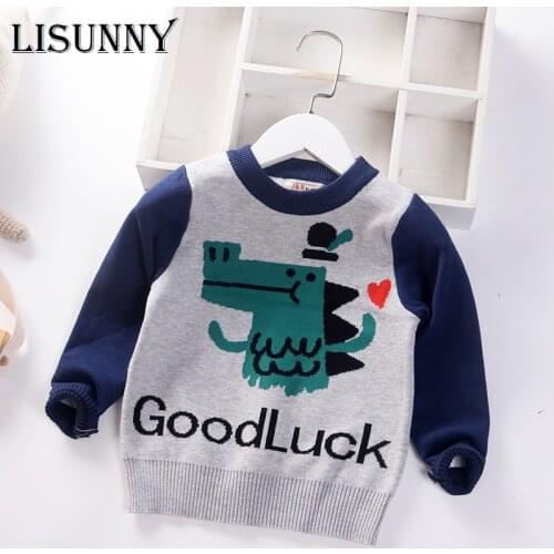 Autumn Winter 2021 European American Style Baby Boys Sweater Cartoon dinosaur Children Clothes Kids Pullover Jumper Toddler 2-7y