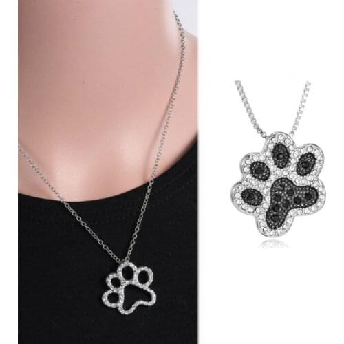 Cat Dog Puppy Paw Print Heart Shape Pendant Necklace Crystal Animal Pet Memorial Necklaces Rhinestone Shellhard Jewelry