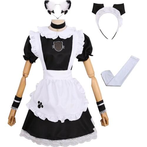 Full Sets Amine Black Cute Lolita French Maid Cosplay Costume Dress Girls Woman Waitress Party Stage Outfit Plus Size