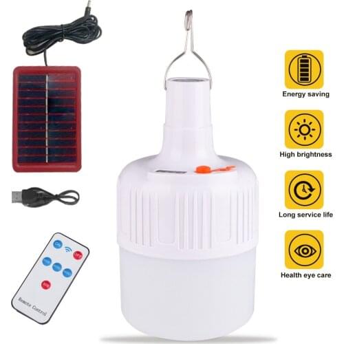 Portable LED Light Bulb Solar Remote Control Rechargeable Solar Lamps Emergency Night Market Light Outdoor Camping Tent Light