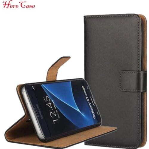 Black Luxury Retro Ultra Thin Genuine Leather Wallet Case For Samsung s7 edge Stand Flip Card Holder Style Protective Cover S7