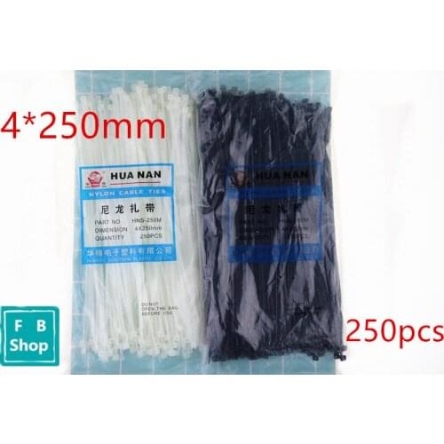 250Pcs/pack 4*250mm Black And White Color Factory Standard Self-locking Plastic Nylon Cable Ties