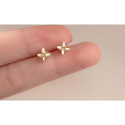 KAMIRA Real 925 Sterling Silver Korean Lovely Four Petal Flower Stud Earrings for Women Teen Mini Sweet Charm Party Jewelry Hot