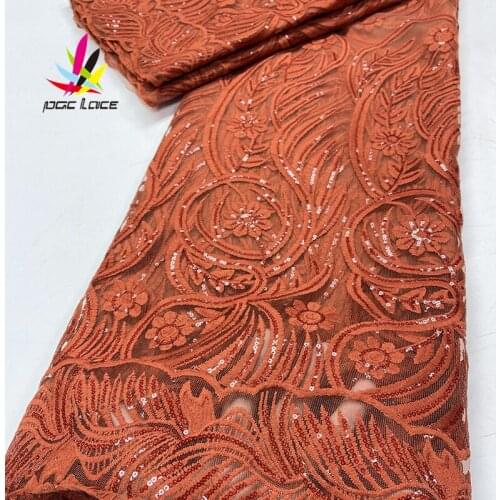 Mesh Sequin Net lace Fabric Milk Silk Burnt Orange Color 2021 African Mesh Wedding Good Price for Dress XZNI4470