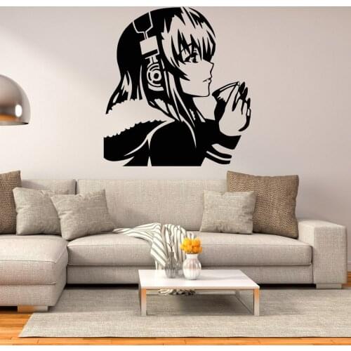 Cute Anime Girl Holding Cup Wall Decal Girls Room Sticker Home Living Room Decoration Removable A003261