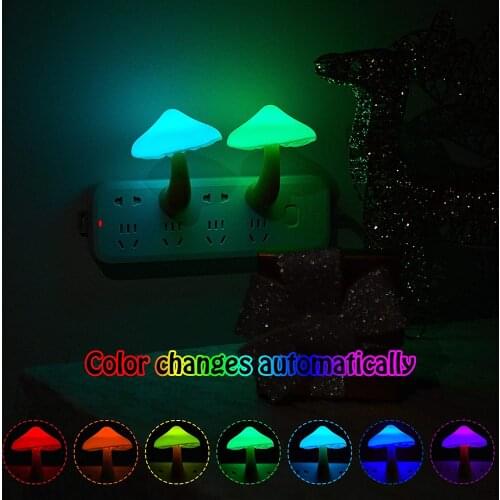 LED Night Light Plug in Lamp 7-Color Changing Magic Mini Pretty Mushroom-Shaped Night Lights for Adults Kids Night Light US Plug