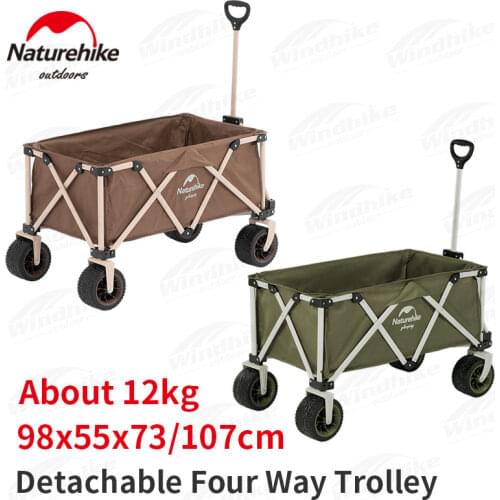 Naturehike Portable Camping Trolley 4-Way Foldable 600D Oxford Cloth Outing Tool Car 140L Shopping Cart Detachable Wheel