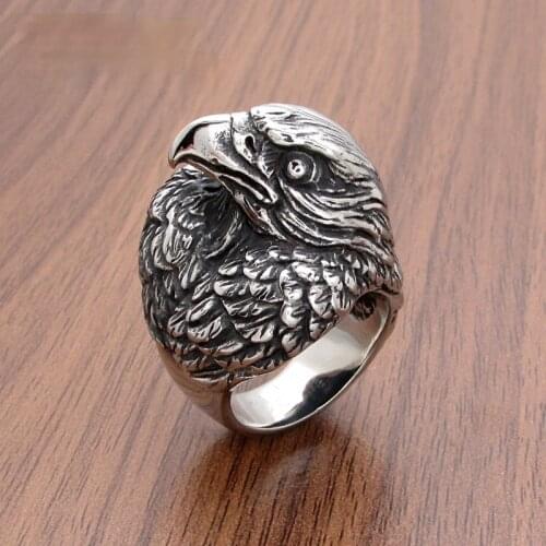 Retro Punk Eagle Head Animal Ring Stainless Steel Motorcycle Mens Jewelry High Quality Cool Rock Hip Hop Party Ring Gift
