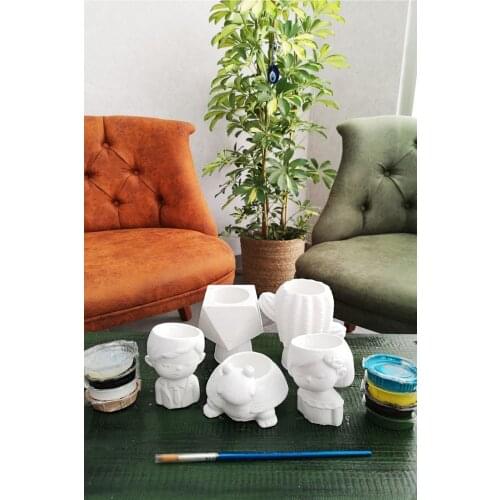 Gorgeous Fives Concrete Pot Painting Set-bitkisiz