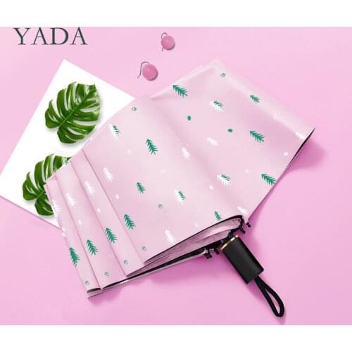 YADA 2020 Ins New Fashion Pine Trees Forest 3-Folding Umbrella Rain UV Umbrella For Women Man Windproof Fold Umbrellas YS200140