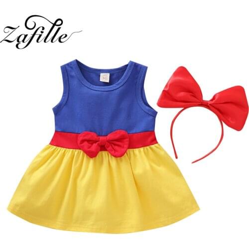 ZAFILLE Snow White Princess Dress Girl With Hairband Bow Dress For Girls Kids Clothes Children Dresses Up Party Costume