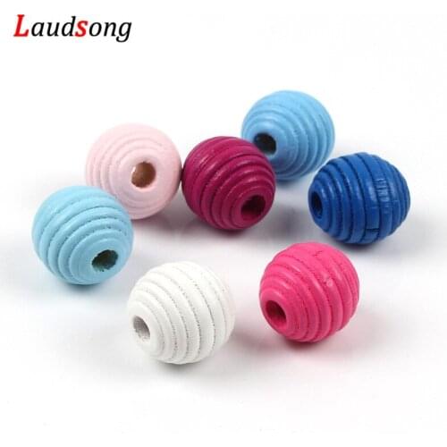 19x20mm 20Pcs Multicolor Thread Loose Spacer Wood Ball Natural Wooden Beads For Jewelry Making DIY Pacifier Chain
