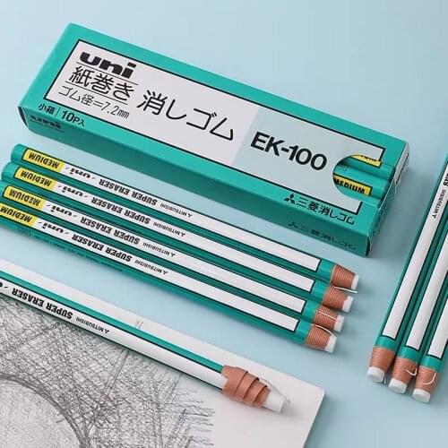 2pcs Uni Pencil Type Eraser Roll Paper Eraser Ek-100- Super Eraser - Medium Student Office Artist Disnger