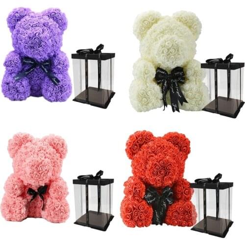 40cm Rose Flower Bear with Gift Box Valentines Day Gift for Girlfriend Birthday