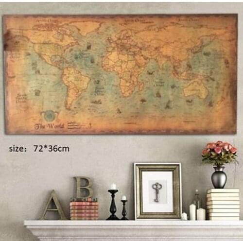 72*36cm Nautical Ocean Sea World Map Retro Old Art Paper Painting Home Decor Wall Poster Student Stationery School Office Supply