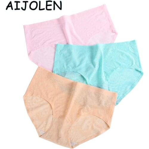 AIJOLEN Mid-waist Hollow Flower Panties Ladies Ice Silk Cool Underpants Solid Color Seamless Comfortable Underpants