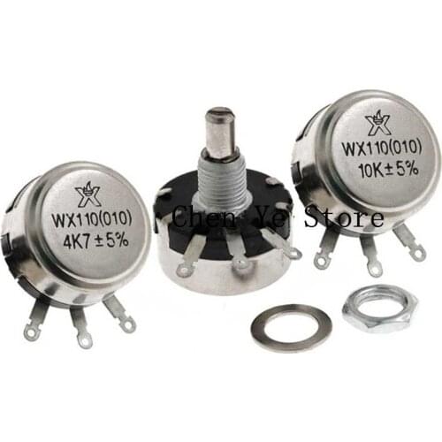 Free Shipping10pcs WX110 (010) Single-Turn Wirewound Potentiometer 1W 470R 6K8 100R 220R 1K 2K2 5K6 10K 4.7K 22K 3K3