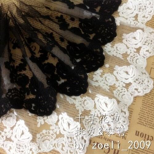 Free Shipping 3 Yard/Lot Black White Lace Fabric Net Gauze Embroidery Lace Trim DIY 14-20cm Dress Clothes Accessories