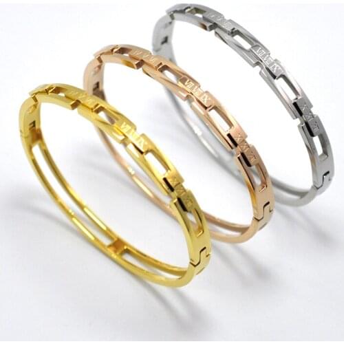 Hollow Square Roman Numerals Bangle Titanium Steel Bracelet Belt Female Fashion Women Accessories Rose Gold Buckle Bracelet Gift