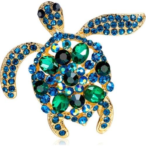 Vintage Alloy Rhinestone Turtle Tortoise Brooch Pin for Women Fashion Cute Crystal Animal Corsage Jewelry Accessories Wholesale